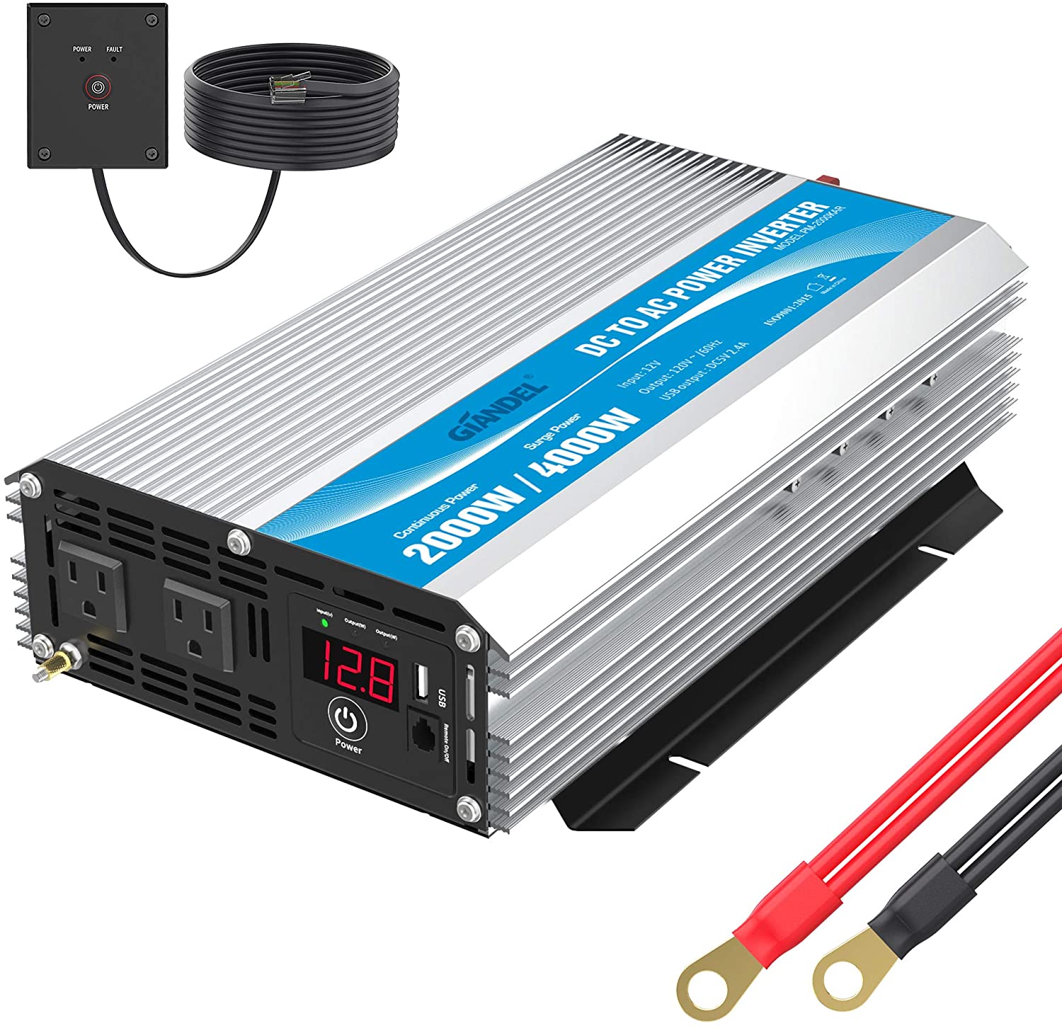 GIANDEL 2000W Power Inverter Modified Sine Wave 12 Volt DC to 110V 120V AC with Remote Control