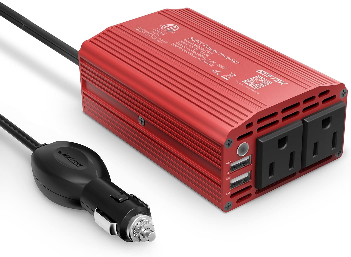 BESTEK 300W Power Inverter DC 12V to 110V AC Car Inverter