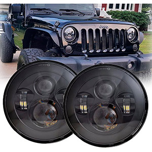 Round Black Cree LED Headlight High Low Beam Compatible with Jeep Wrangler JK TJ LJ CJ Hummber H1 H2