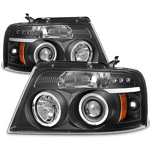 For Ford F150 F-150 Pickup Black Bezel Dual Halo LED G2 Projector Headlights Front Lamps