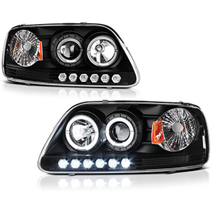 For 1997-2003 Ford F-150 Pickup Truck LED Halo Ring Chrome Housing Projector Headlight Headlamp Assembly