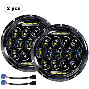 LED Headlight for Wrangler AAIWA 7 75W Round LED Headlamp with Daytime Running Light DRL High Low Beam