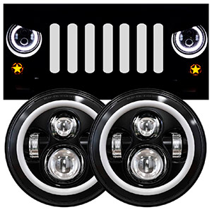 7 Inch LED Halo Headlights with Turn Signal Amber White DRL Compatible with 2007-2017 Jeep Wrangler JK JKU