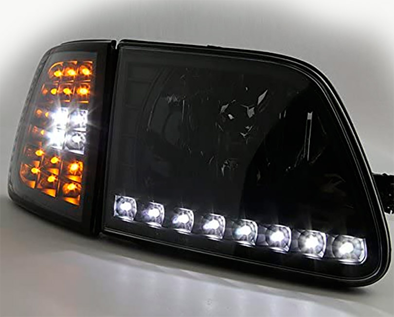 For 97-03 Ford F150 97-02 Expedition Black DRL LED Headlights w/LED Corner Signal Lights Replacement