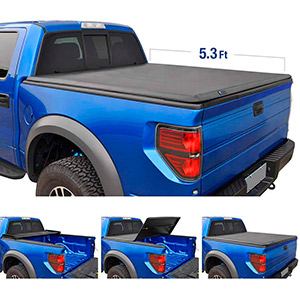 Tyger Auto T3 Tri-Fold Truck Tonneau Cover TG-BC3D1013 Works with 2005-2011 Dodge Dakota 2006-2008 Mitsubishi Raider | Fleetside 5.3' Bed | Fit Models Without Utility Track System