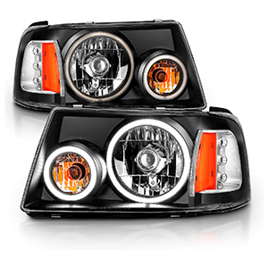 AmeriLite 1pc Black Replacement Headlights Corner Dual LED Halo Set for 01-11 Ford Ranger