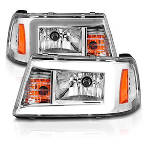 AmeriLite for 2001-2011 Ford Ranger LED Tube Chrome Replacement Headlights w/Corner Lamp Set